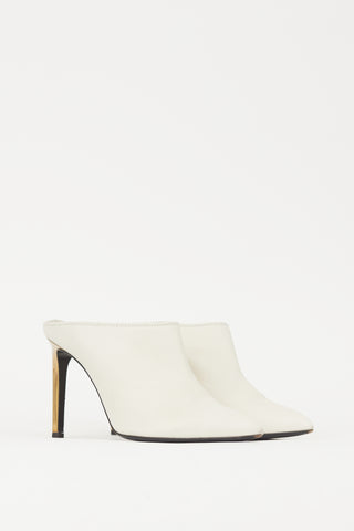 Lanvin White 
Gold Leather Pointed Toe Mule