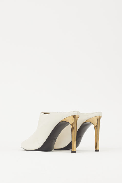 Lanvin White 
Gold Leather Pointed Toe Mule