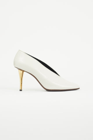 Lanvin White Leather V-Neck Heel