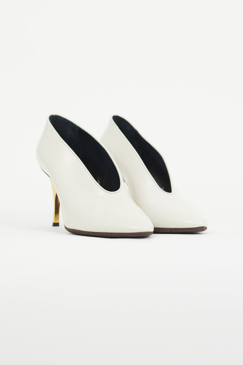 Lanvin White Leather V-Neck Heel