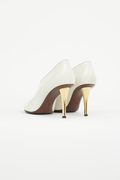 Lanvin White Leather V-Neck Heel