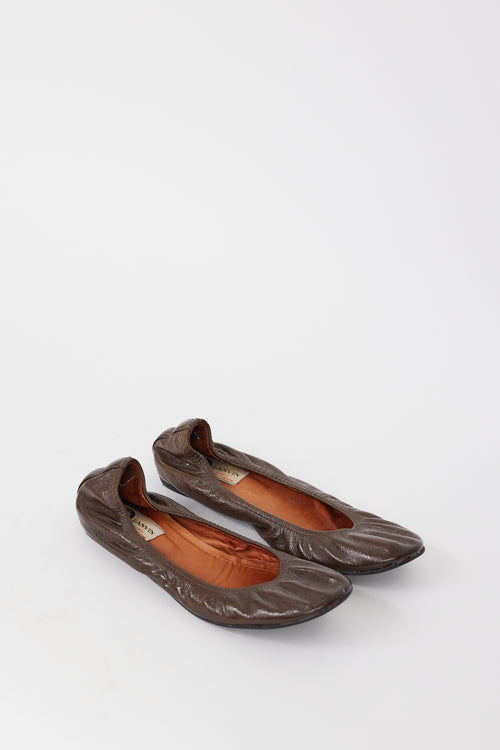 Lanvin Brown Patent Leather Ballet Flat