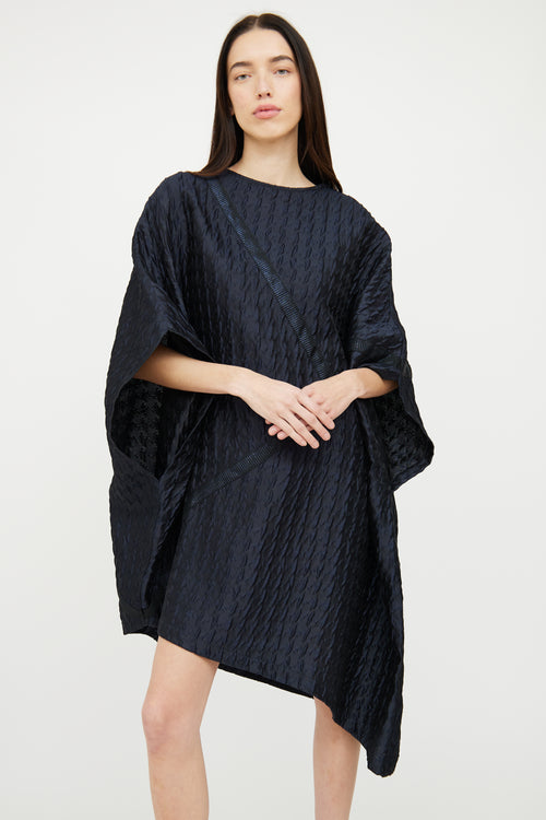 Lauren Bagliore Navy Textured Silk Tunic Top