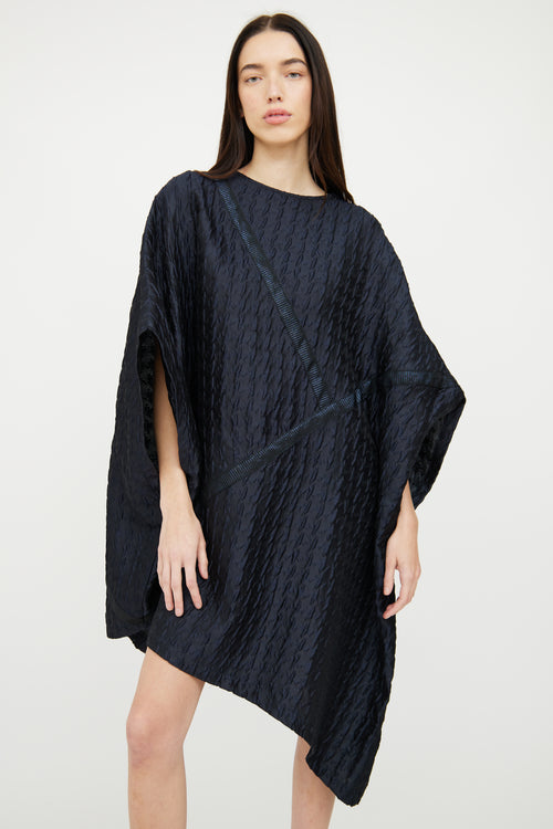 Lauren Bagliore Navy Textured Silk Tunic Top