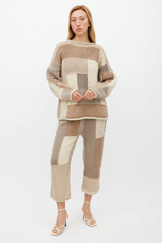 Lauren Manoogian Brown 
Cream Patchwork Knit Set