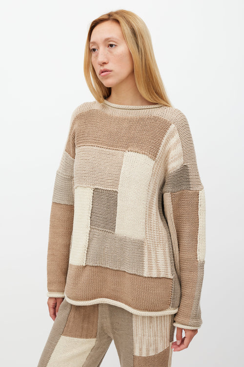 Lauren Manoogian Brown 
Cream Patchwork Knit Set