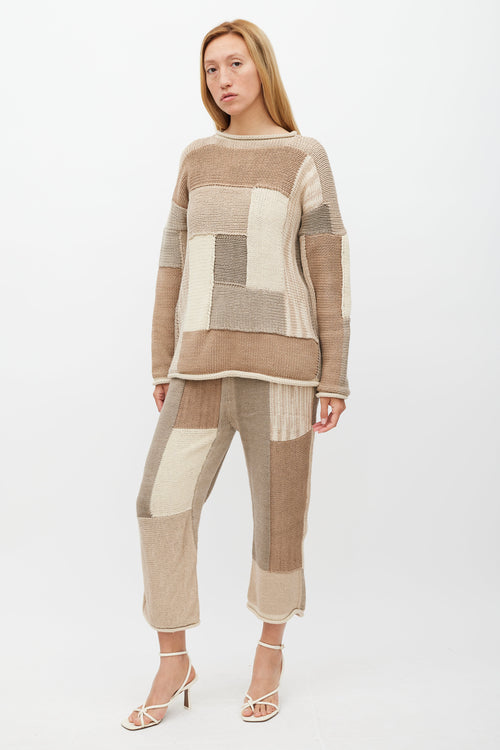 Lauren Manoogian Brown 
Cream Patchwork Knit Set