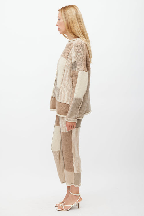 Lauren Manoogian Brown 
Cream Patchwork Knit Set