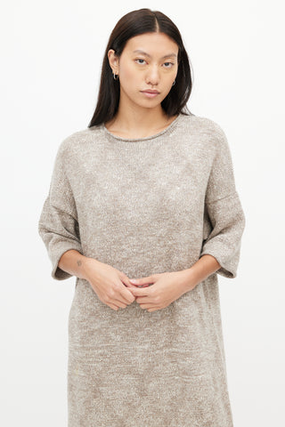 Lauren Manoogian Brown 
White Short Sleeve Sweater Dress