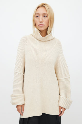 Lauren Manoogian Cream Ribbed Knit Turtleneck