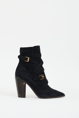 Laurence Dacade Black 
Gold Suede Buckled Boot