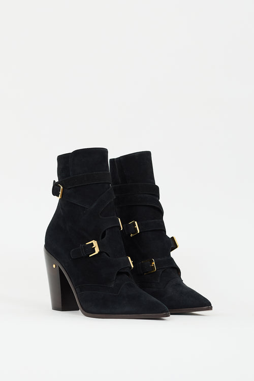 Laurence Dacade Black 
Gold Suede Buckled Boot