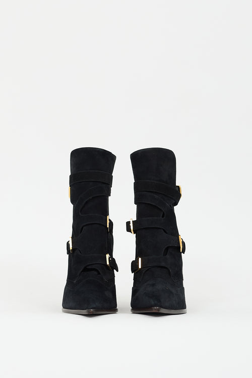 Laurence Dacade Black 
Gold Suede Buckled Boot