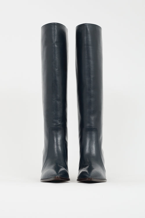 Laurence Dacade Navy Leather Knee High Boot