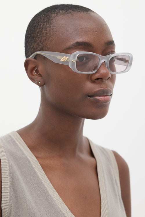 Le Specs Light Grey Numero Cuatro Rectangle Sunglasses