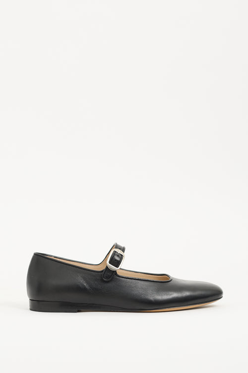 Le Monde Black Leather Mary Jane Flat