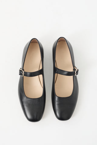 Le Monde Black Leather Mary Jane Flat