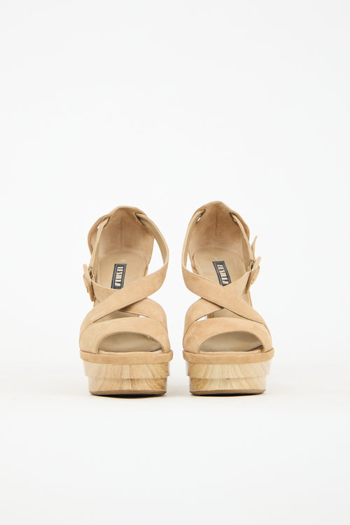 Le Silla Beige Suede Criss Cross Wedge Sandal