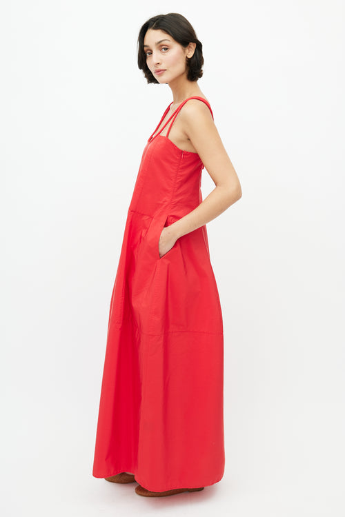 Lee Mathews Red Peony Rope Strappy Dress