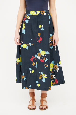 Lee Mathews Navy Floral Print Midi Skirt