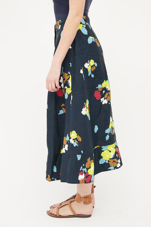 Lee Mathews Navy Floral Print Midi Skirt