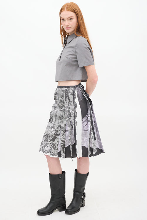 Leann Huang Black 
White Table Cloth Flip Pleated Skirt