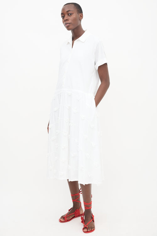 Lela Rose White Collared Fringe Midi Dress