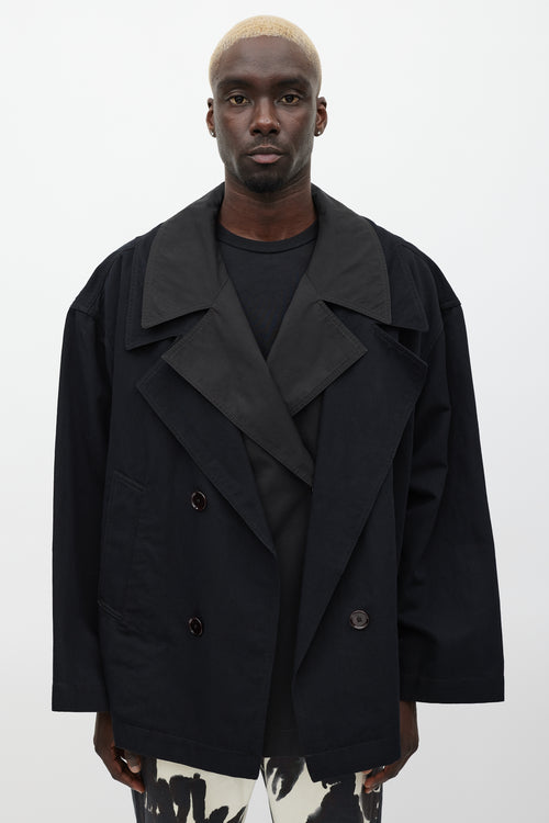 Lemaire Black Layered Double Breasted Trench Coat