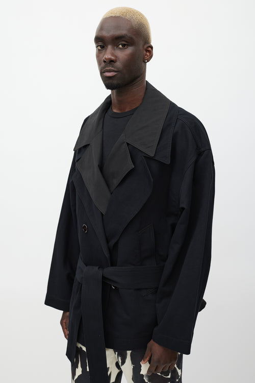 Lemaire Black Layered Double Breasted Trench Coat