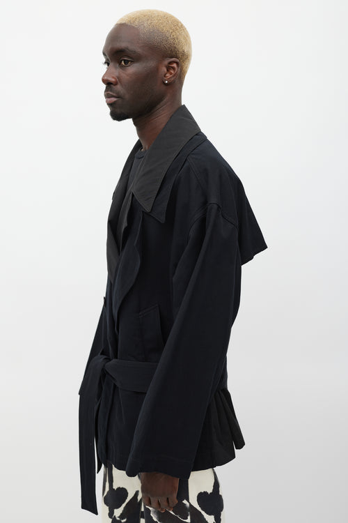 Lemaire Black Layered Double Breasted Trench Coat