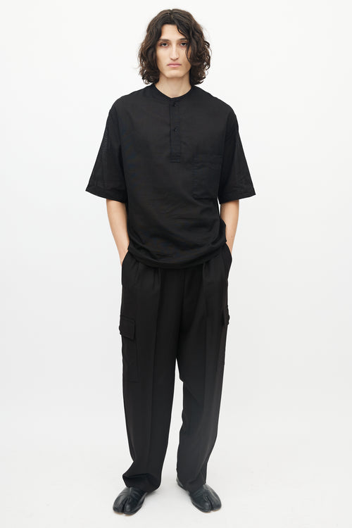 Lemaire Black Single Pocket Cotton Henley Shirt