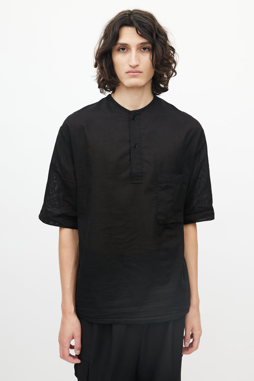 Lemaire Black Single Pocket Cotton Henley Shirt