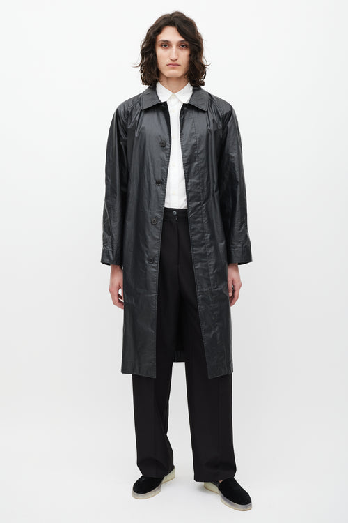 Lemaire Black Waxed Cotton Trench Coat