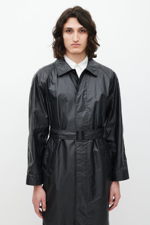 Lemaire Black Waxed Cotton Trench Coat