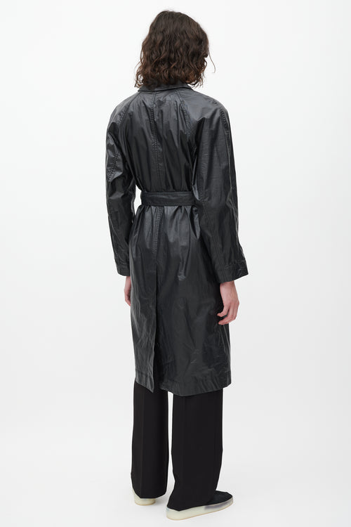 Lemaire Black Waxed Cotton Trench Coat