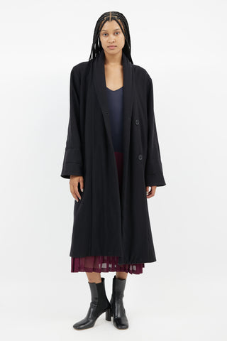 Lemaire Black Wool Shawl Collar Coat