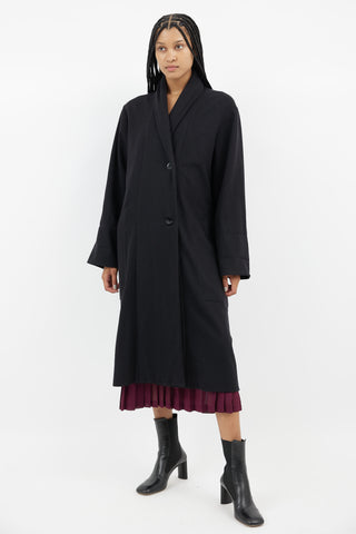 Lemaire Black Wool Shawl Collar Coat