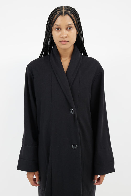 Lemaire Black Wool Shawl Collar Coat