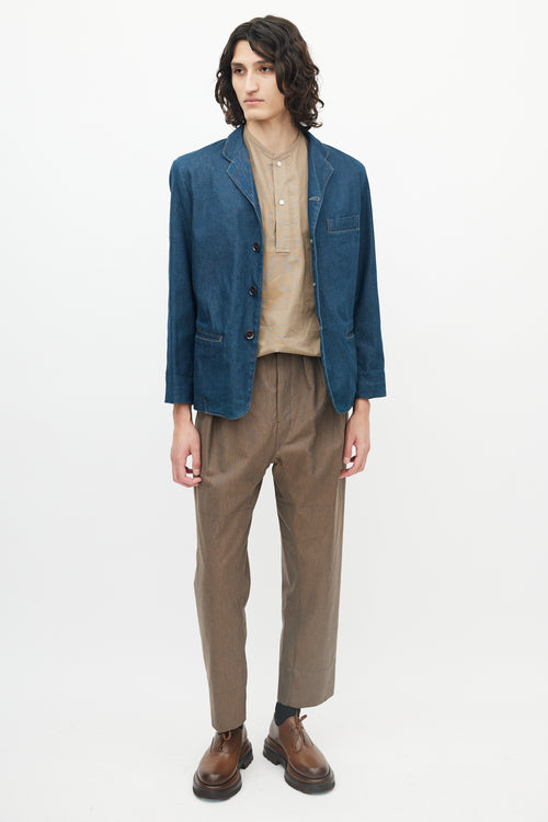 Lemaire Blue Denim Four Pocket Blazer