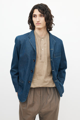 Lemaire Blue Denim Four Pocket Blazer