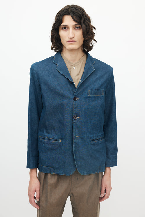 Lemaire Blue Denim Four Pocket Blazer