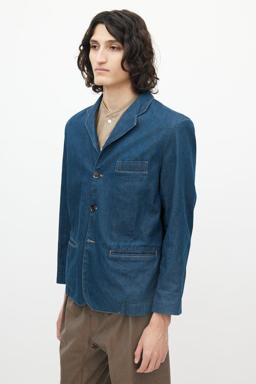 Lemaire Blue Denim Four Pocket Blazer