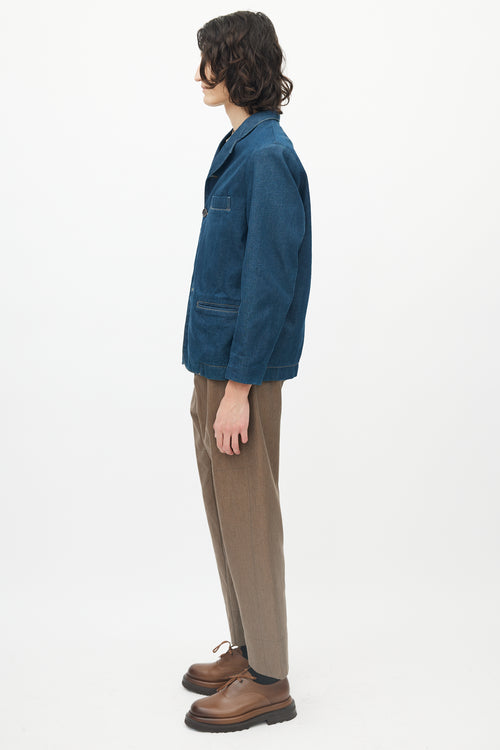 Lemaire Blue Denim Four Pocket Blazer