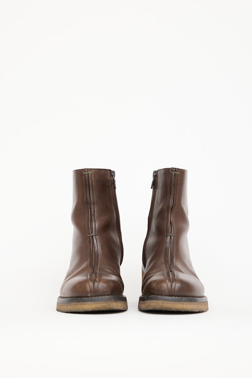 Lemaire Brown Leather Piped Boot