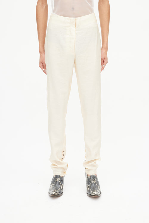 Lemaire Cream Buttoned Slim Trouser