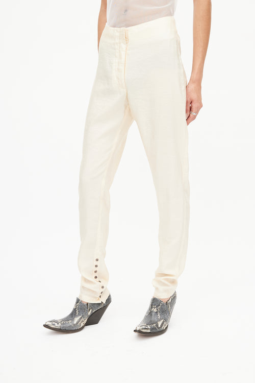 Lemaire Cream Buttoned Slim Trouser