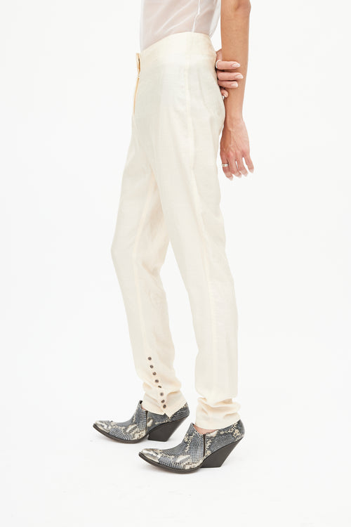 Lemaire Cream Buttoned Slim Trouser