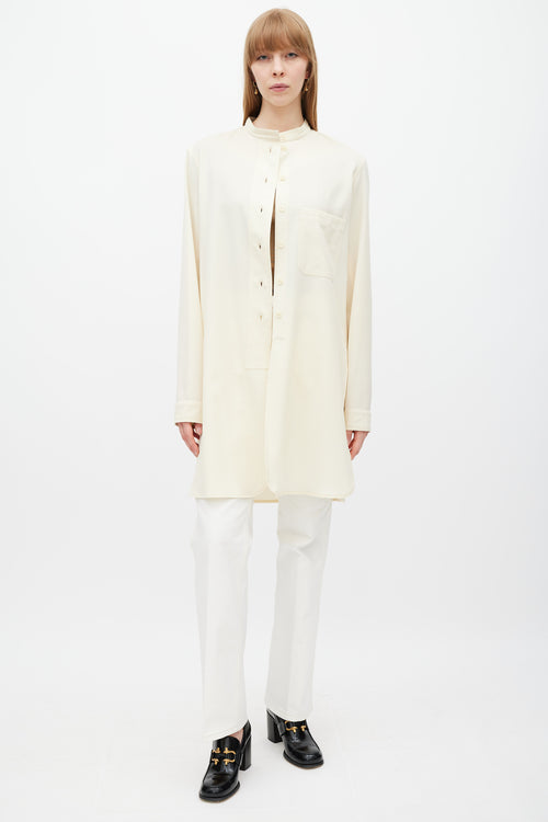 Lemaire Cream Wool One Pocket Shirt