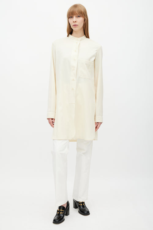 Lemaire Cream Wool One Pocket Shirt