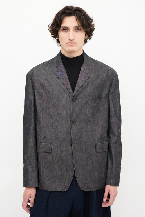 Lemaire Dark Grey Raw Denim Three Pocket Blazer